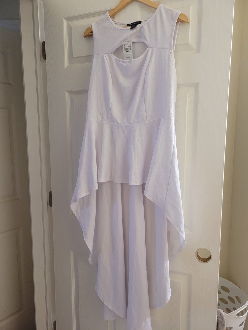 Ashley Stewart White High-Low Sleeveless Dress with Keyhole